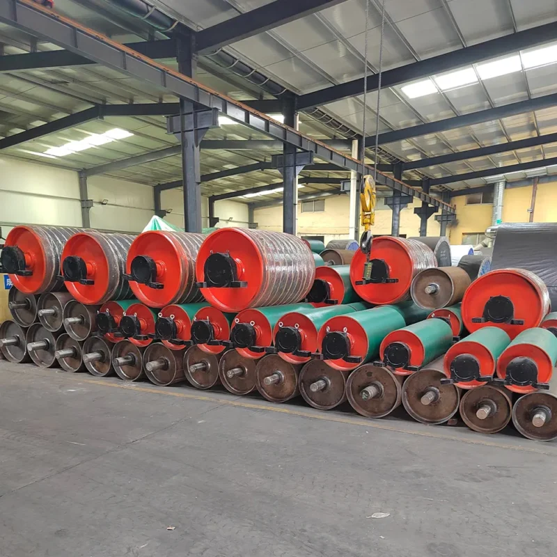 Diamond Rubber Lagged Drive Pulley & Plain Conveyor Bend Drum Assembly - Conveyor Pulleys - longyuindustrial.com