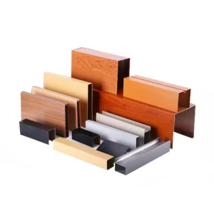 Perfiles extruidos de aluminio para muros cortina con acabado de madera en colores variados</trp-post-co...