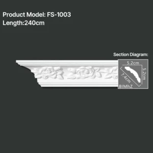 FS-1003 PU carved cornice moulding for ceiling corner and interior decoration