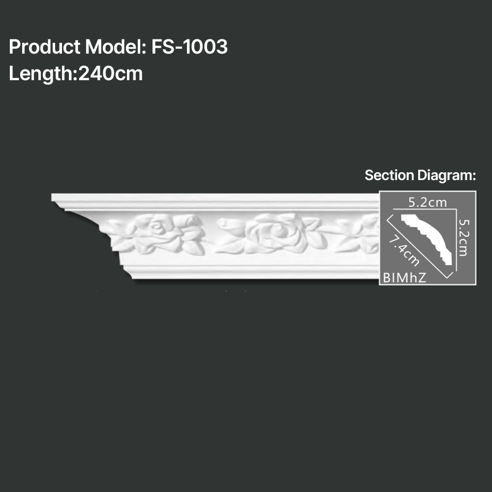 FS-1003 PU carved cornice moulding for ceiling corner and interior decoration