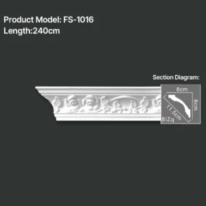 FS-1016 PU carved cornice moulding for ceiling corner and interior decoration