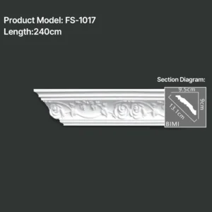 FS-1017 PU carved cornice moulding for ceiling corner and interior decoration