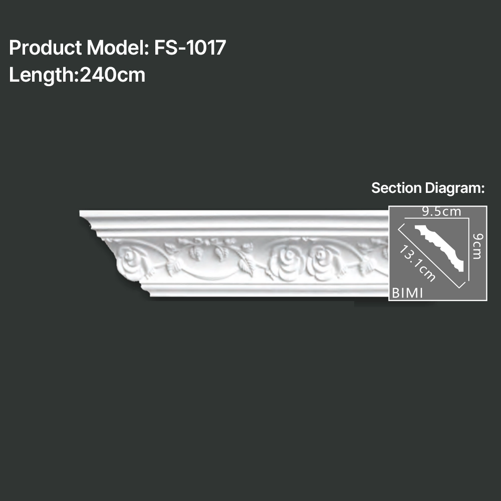 FS-1017 PU carved cornice moulding for ceiling corner and interior decoration