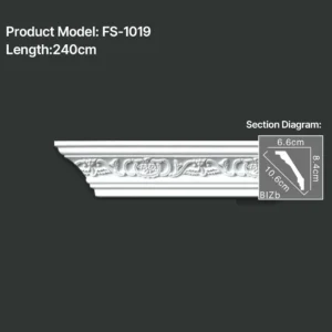 FS-1019 PU carved cornice moulding for ceiling corner and interior decoration