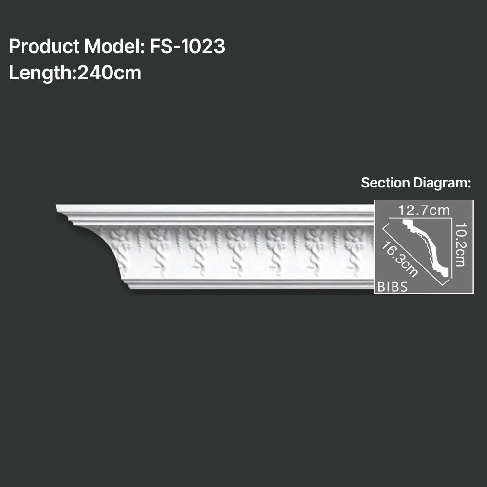FS-1023 PU carved cornice moulding for ceiling corner and interior decoration