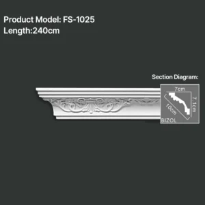 FS-1025 PU carved cornice moulding for ceiling corner and interior decoration