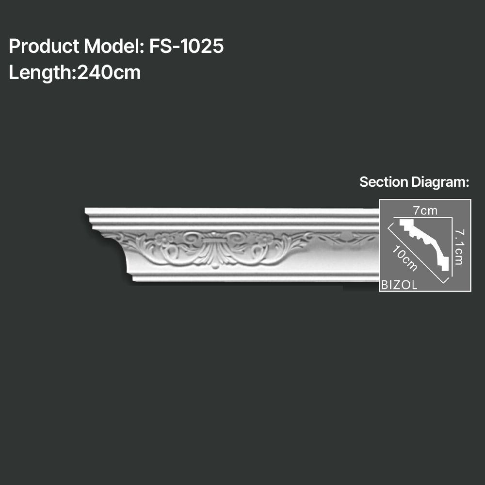 FS-1025 PU carved cornice moulding for ceiling corner and interior decoration
