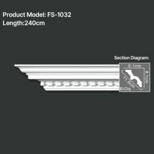 FS-1032 PU carved cornice moulding for ceiling corner and interior decoration