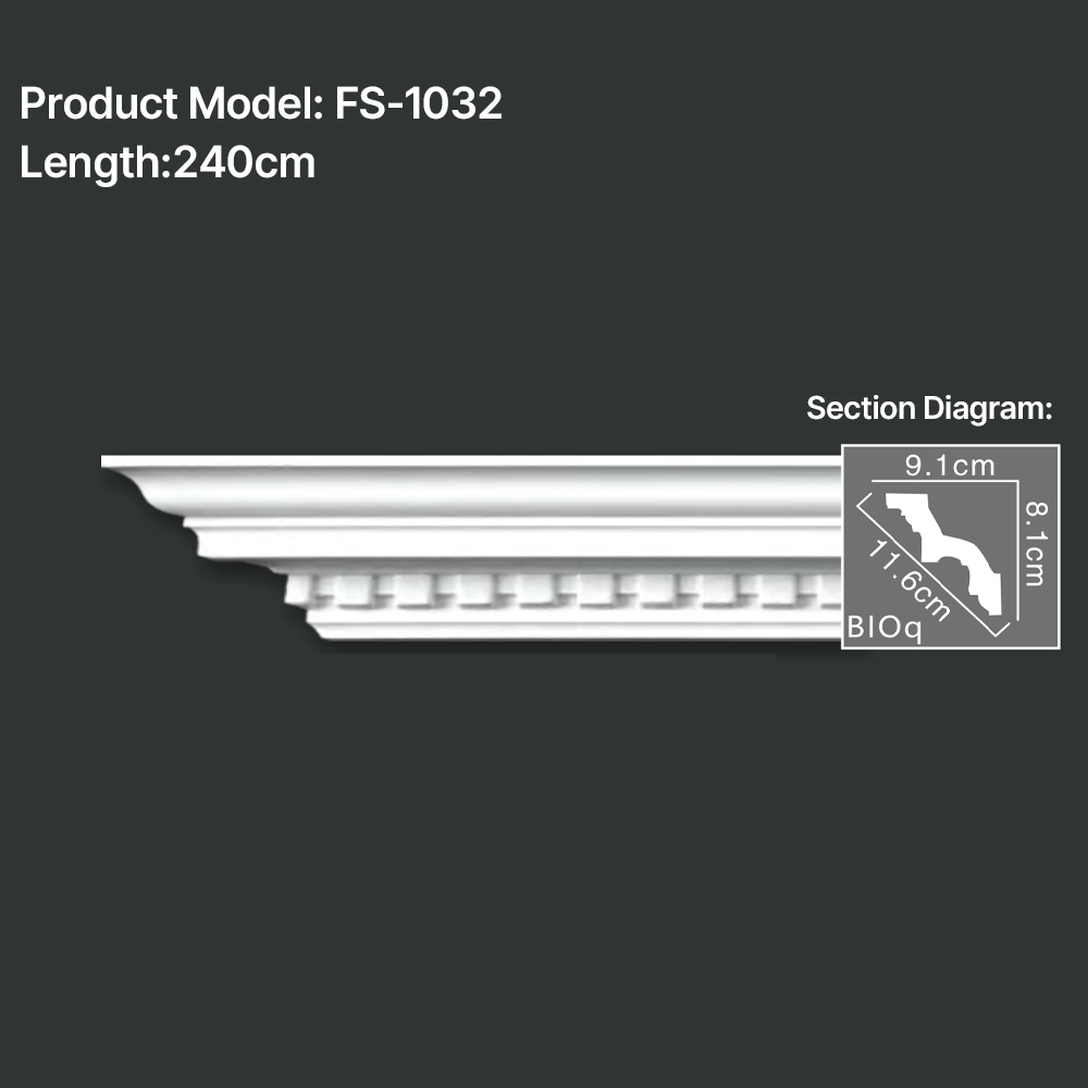 FS-1032 PU carved cornice moulding for ceiling corner and interior decoration