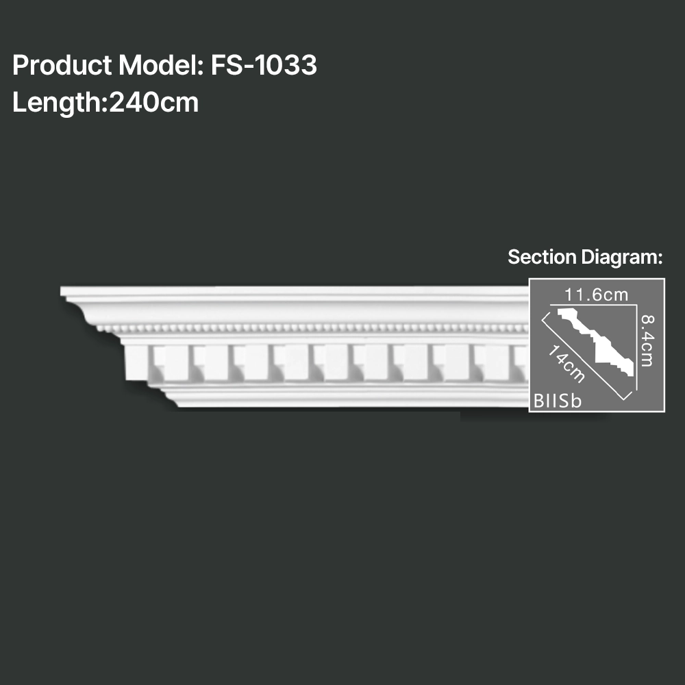 FS-1033 PU carved cornice moulding for ceiling corner and interior decoration