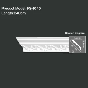 FS-1040 PU carved cornice moulding for ceiling corner and interior decoration