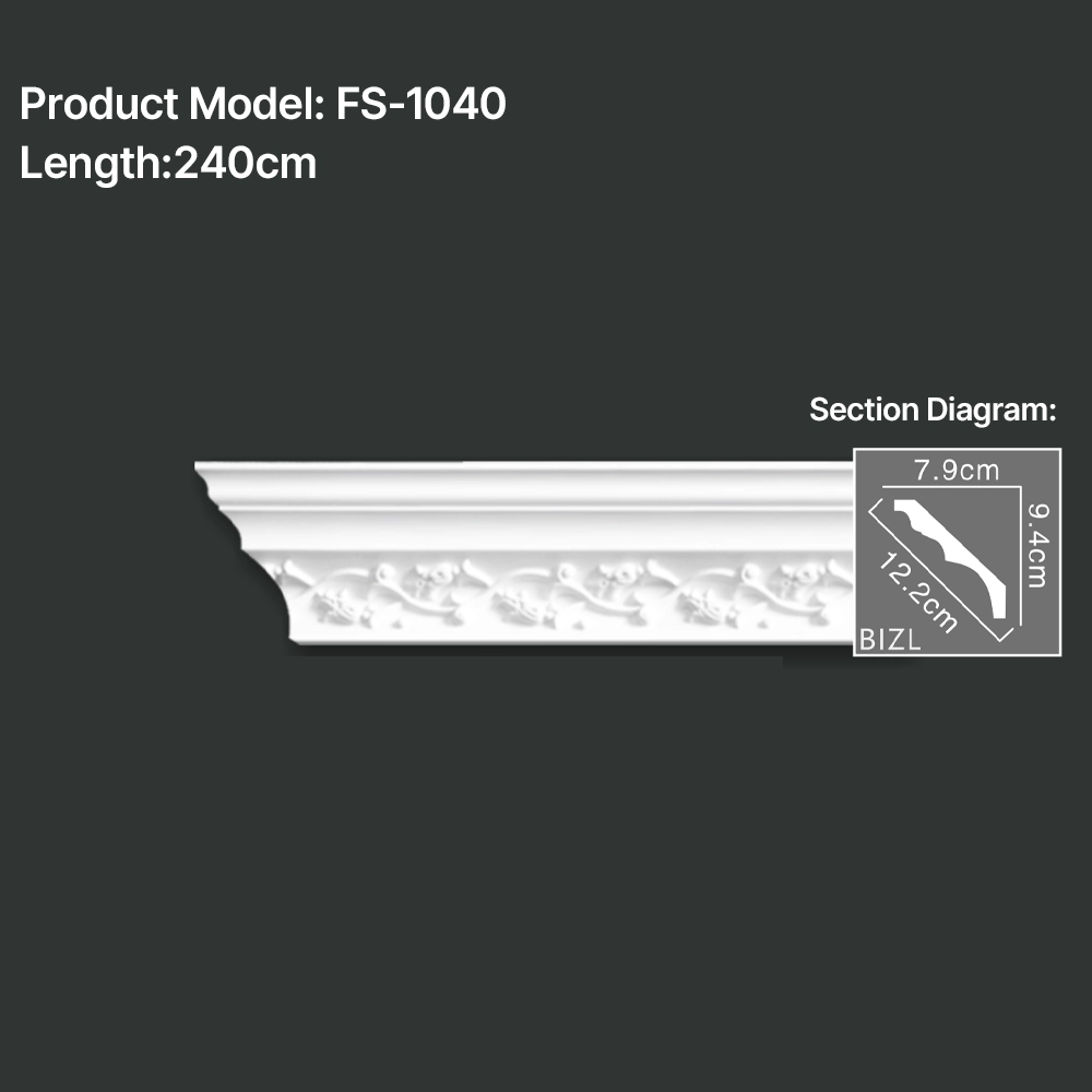 FS-1040 PU carved cornice moulding for ceiling corner and interior decoration