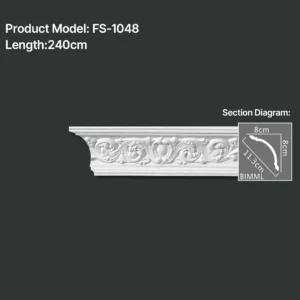 FS-1048 PU carved cornice moulding for ceiling corner and interior decoration