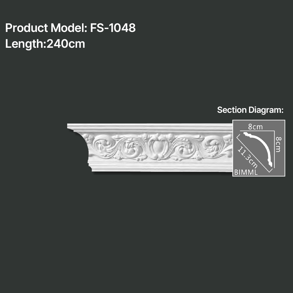FS-1048 PU carved cornice moulding for ceiling corner and interior decoration