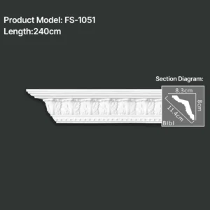 FS-1051 PU carved cornice moulding for ceiling corner and interior decoration