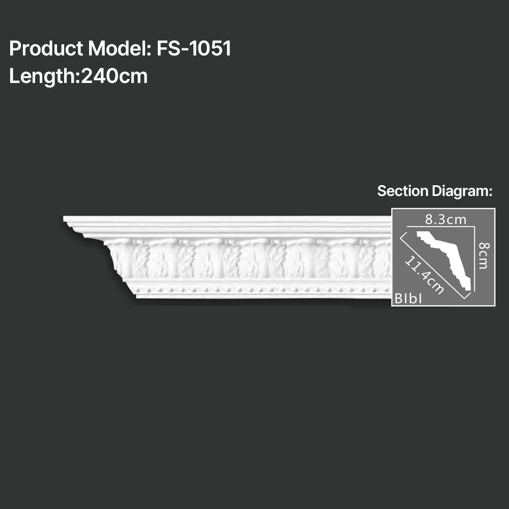 FS-1051 PU carved cornice moulding for ceiling corner and interior decoration