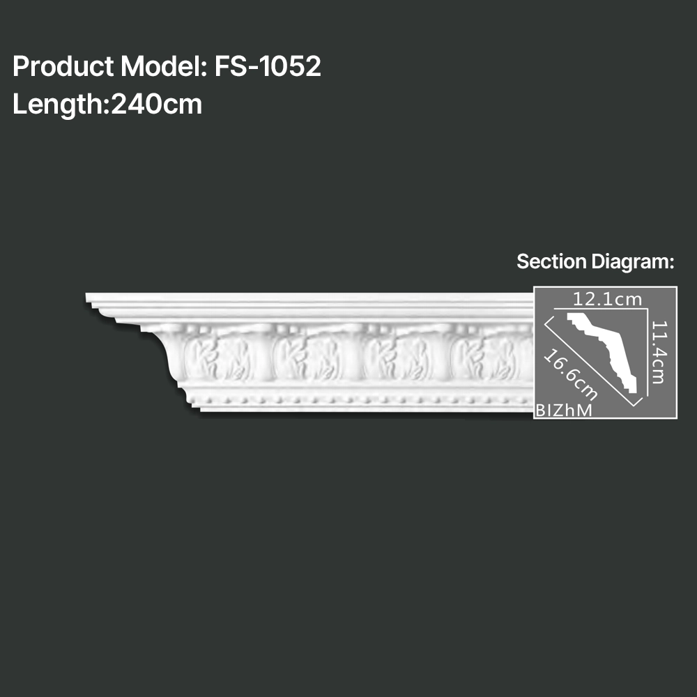 FS-1052 PU carved cornice moulding for ceiling corner and interior decoration