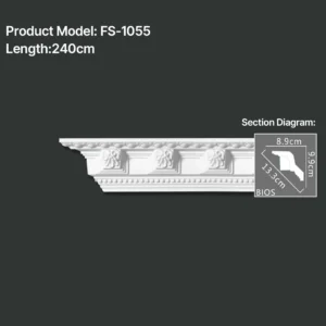 FS-1055 PU carved cornice moulding for ceiling corner and interior decoration
