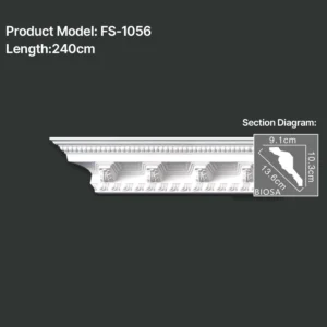 FS-1056 PU carved cornice moulding for ceiling corner and interior decoration