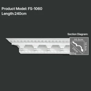 FS-1060 PU carved cornice moulding for ceiling corner and interior decoration