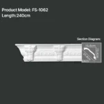FS-1062 PU carved cornice moulding for ceiling corner and interior decoration