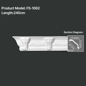 FS-1062 PU carved cornice moulding for ceiling corner and interior decoration