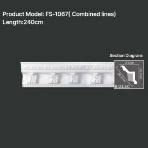 FS-1067 PU carved cornice moulding for ceiling corner and interior decoration
