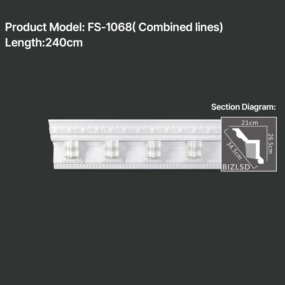 FS-1068 PU carved cornice moulding for ceiling corner and interior decoration