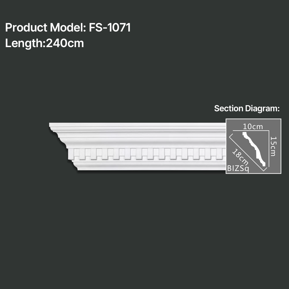 FS-1071 PU carved cornice moulding for ceiling corner and interior decoration