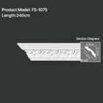FS-1075 PU carved cornice moulding for ceiling corner and interior decoration