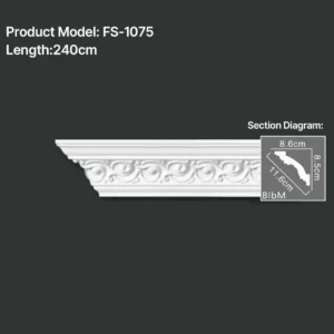 FS-1075 PU carved cornice moulding for ceiling corner and interior decoration