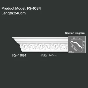 FS-1084 PU carved cornice moulding for ceiling corner and interior decoration