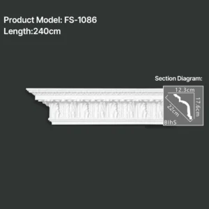 FS-1086 PU carved cornice moulding for ceiling corner and interior decoration