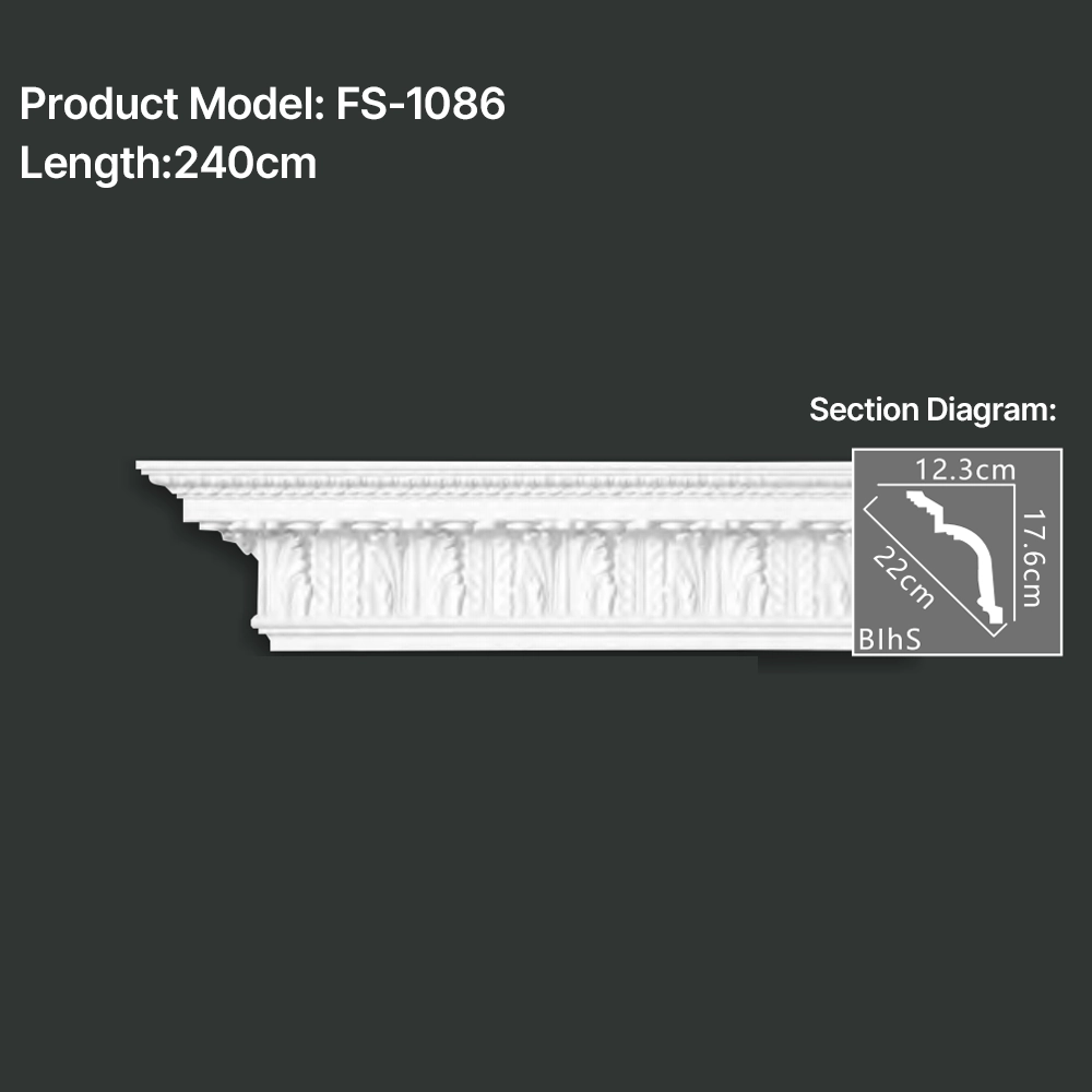 FS-1086 PU carved cornice moulding for ceiling corner and interior decoration