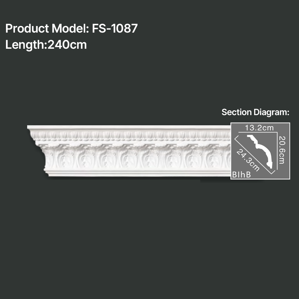 FS-1087 PU carved cornice moulding for ceiling corner and interior decoration