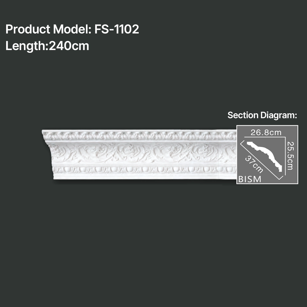 FS-1102 PU carved cornice moulding for ceiling corner and interior decoration