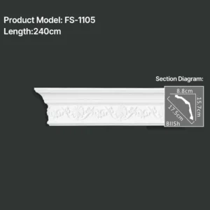 FS-1105 PU carved cornice moulding for ceiling corner and interior decoration