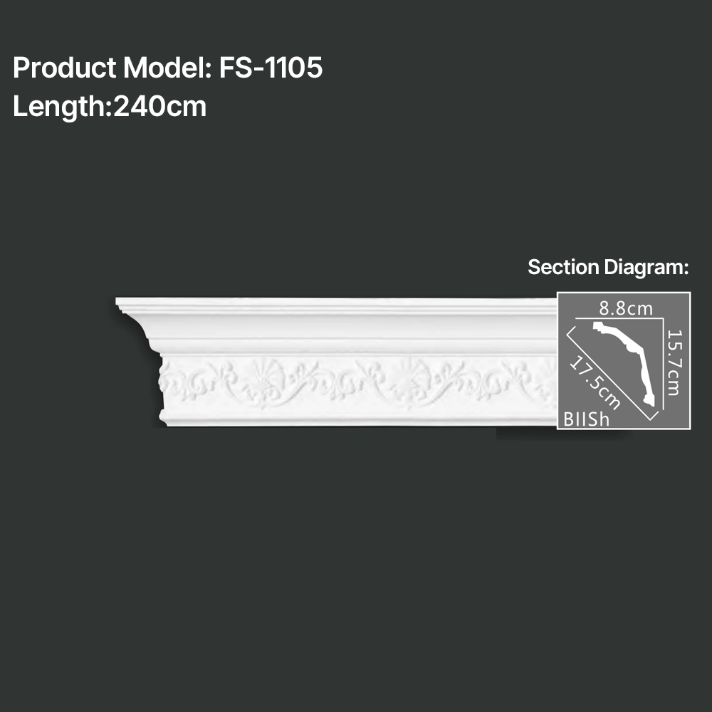 FS-1105 PU carved cornice moulding for ceiling corner and interior decoration