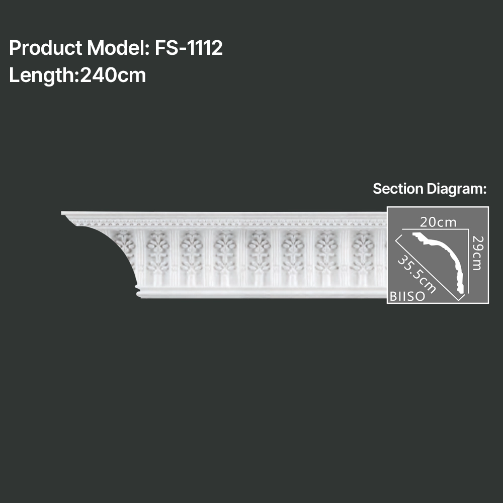 FS-1112 PU carved cornice moulding for ceiling corner and interior decoration