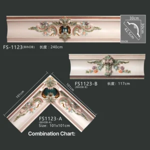 FS-1123Combined Moulding PU carved cornice moulding for ceiling corner and interior decoration