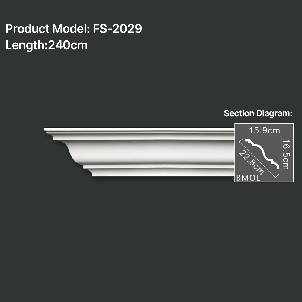FS-2029 PU plain cornice moulding for ceiling corner and wall decoration