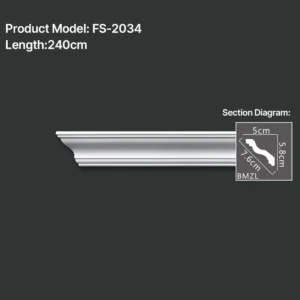 FS-2034 PU plain cornice moulding for ceiling corner and wall decoration