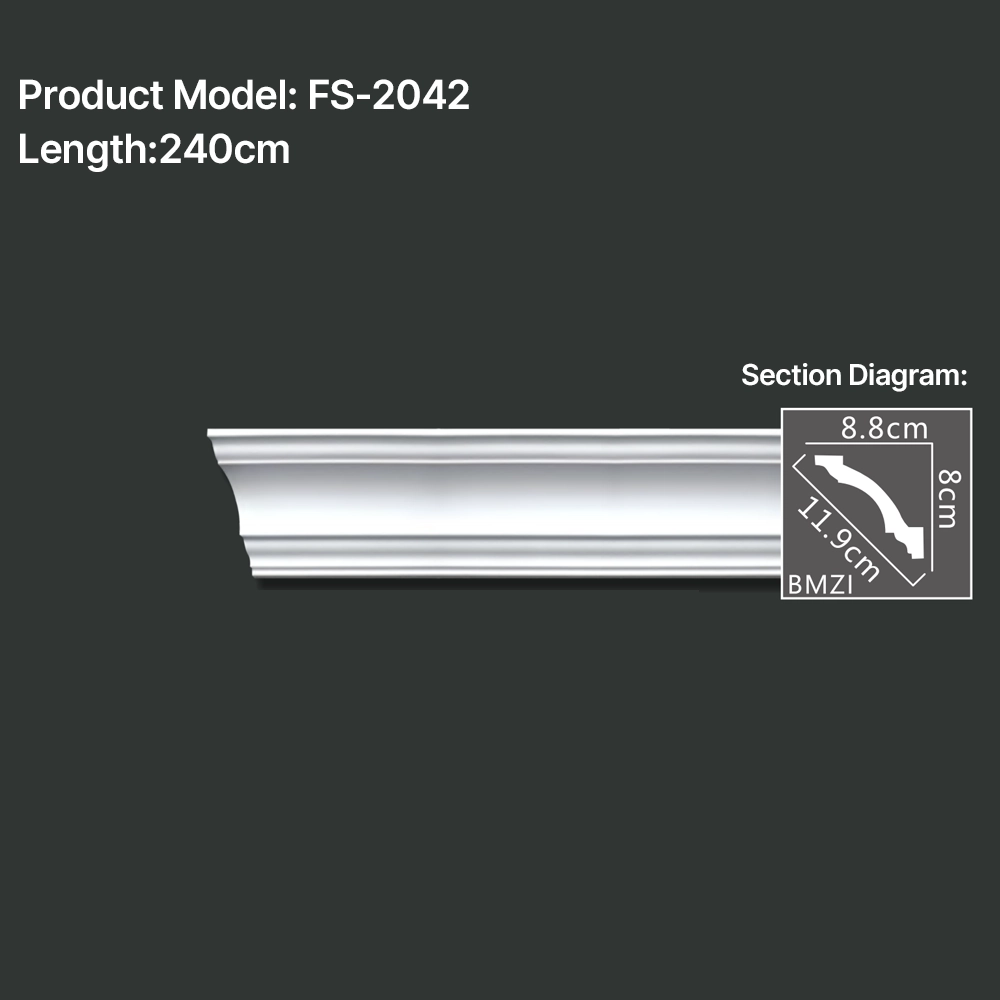 FS-2042 PU plain cornice moulding for ceiling corner and wall decoration