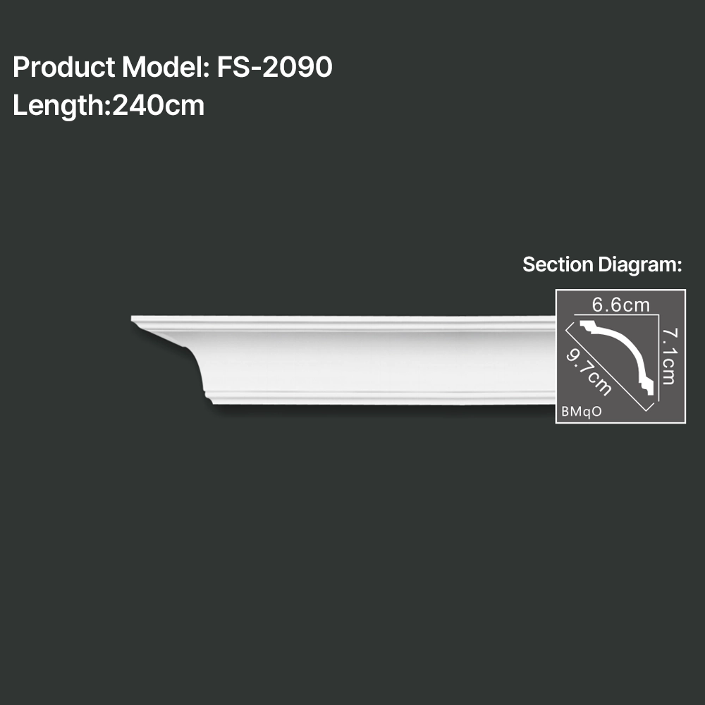FS-2090 PU plain cornice moulding for ceiling corner and wall decoration