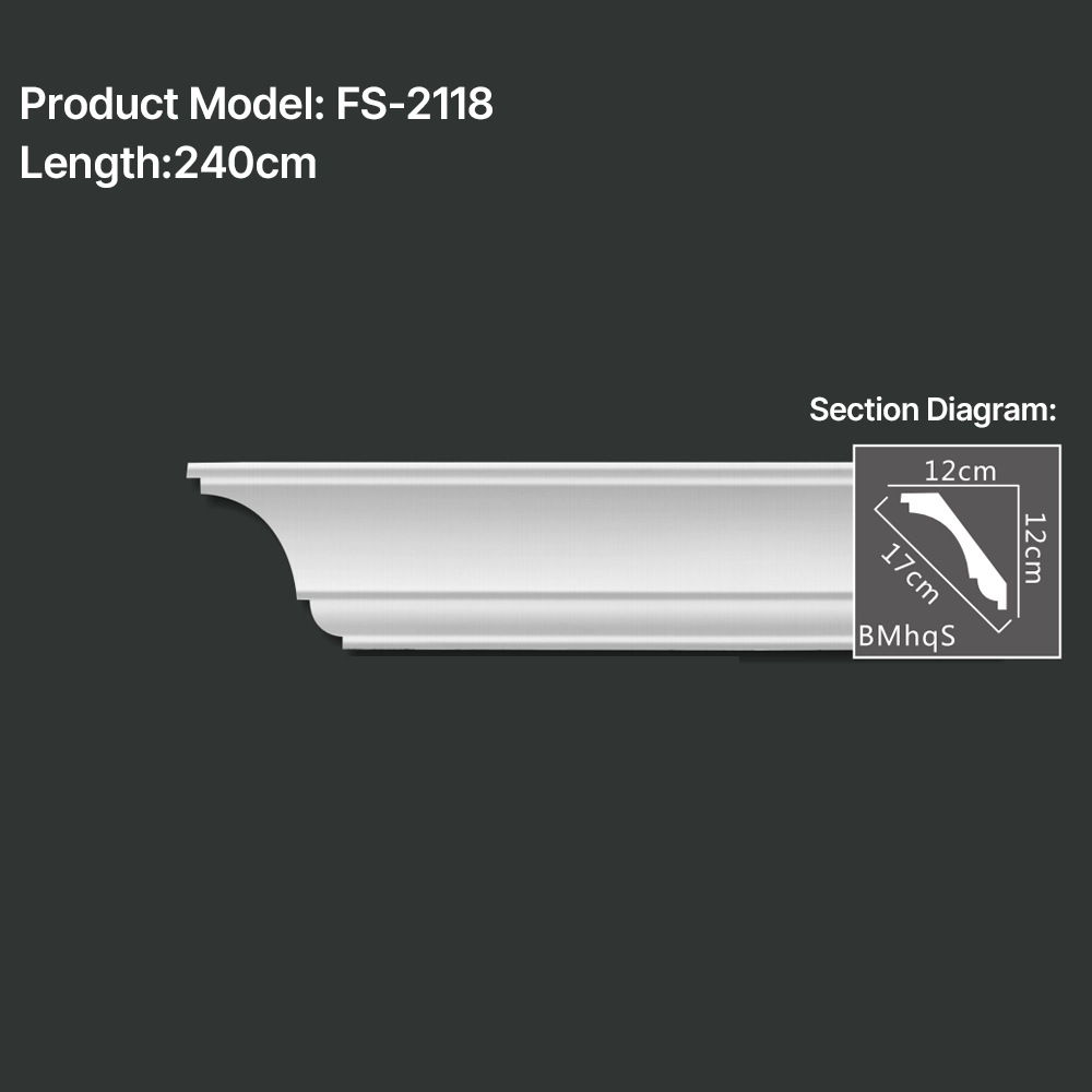 FS-2118 PU plain cornice moulding for ceiling corner and wall decoration