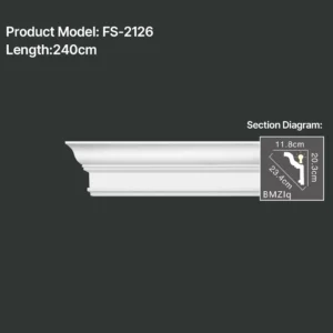 FS-2126 PU plain cornice moulding for ceiling corner and wall decoration