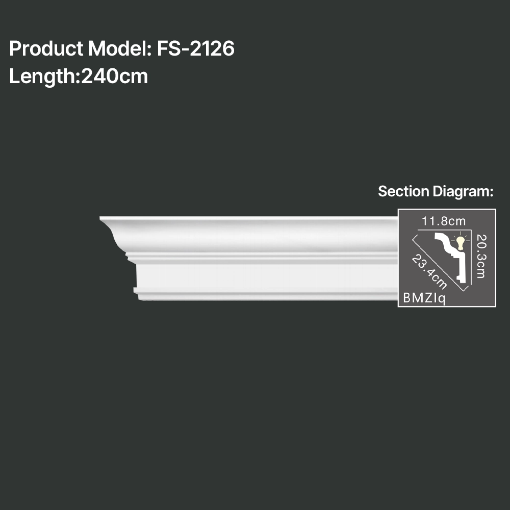 FS-2126 PU plain cornice moulding for ceiling corner and wall decoration