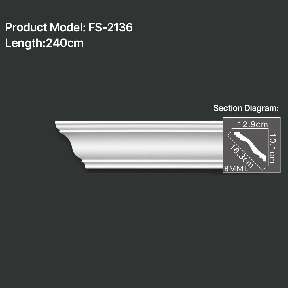 FS-2136 PU plain cornice moulding for ceiling corner and wall decoration