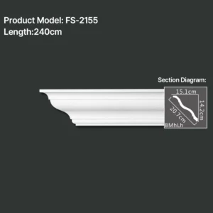 FS-2155 PU plain cornice moulding for ceiling corner and wall decoration