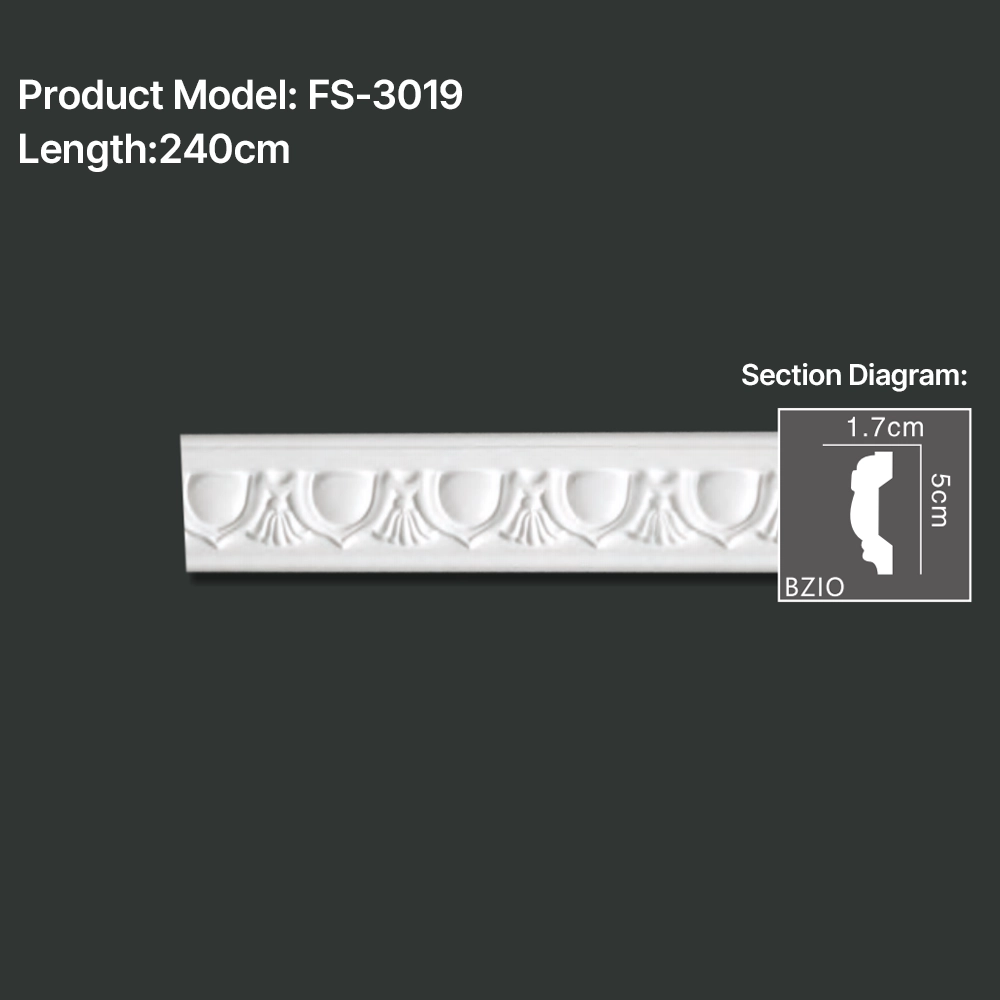 FS-3019 PU carved chair rail moulding for wall panel and interior decoration